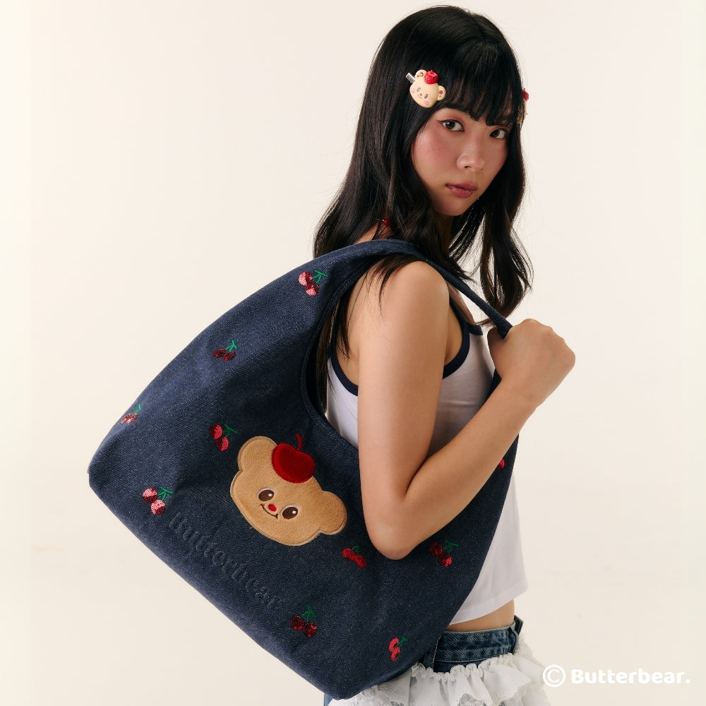Denim Cherry Shoulder Bag