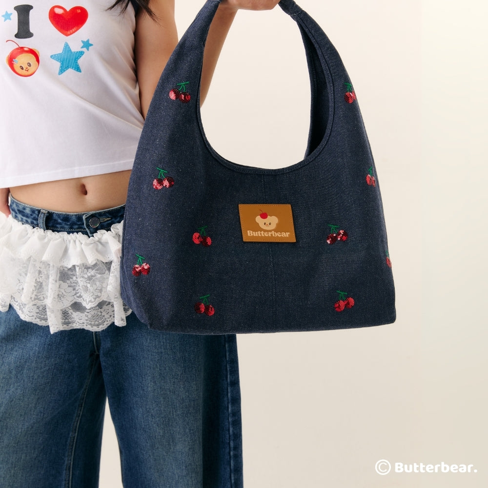 Denim Cherry Shoulder Bag